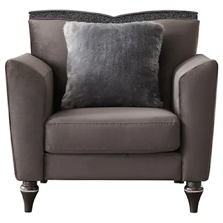 Glam Upholstered Chair with V-Shaped Wood Trim Back